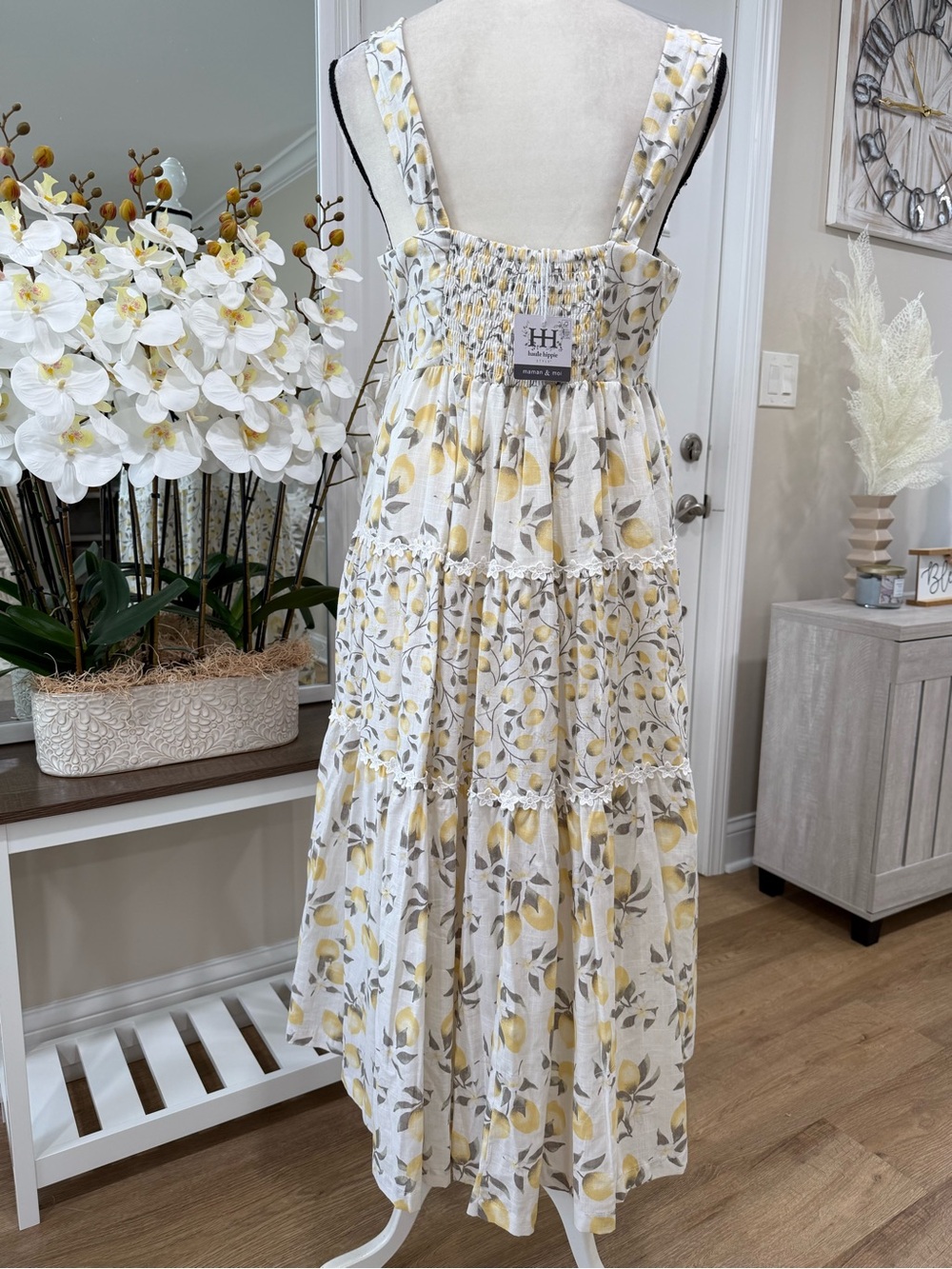 New Dress HAUTE HIPPIE Lemon Print Tiered Midi Sundress Sz.12 Cotton Party - Picture 7 of 14